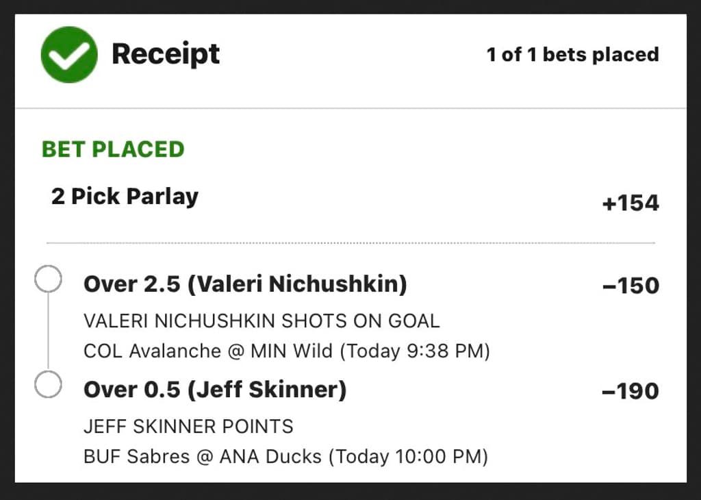 FML NHL parlay draftkings