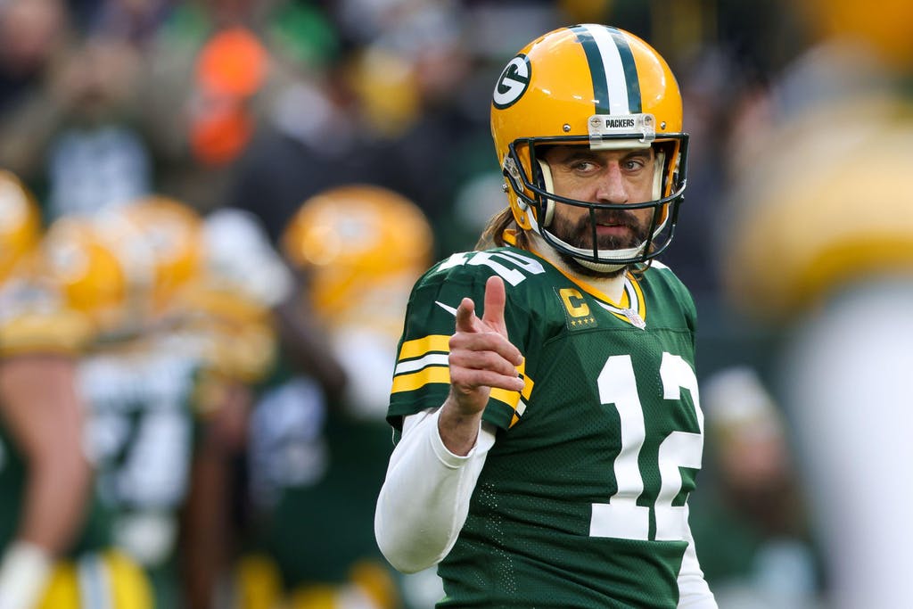 Green Bay Packers quarterback Aaron Rodgers (12) warming up during the NFL
